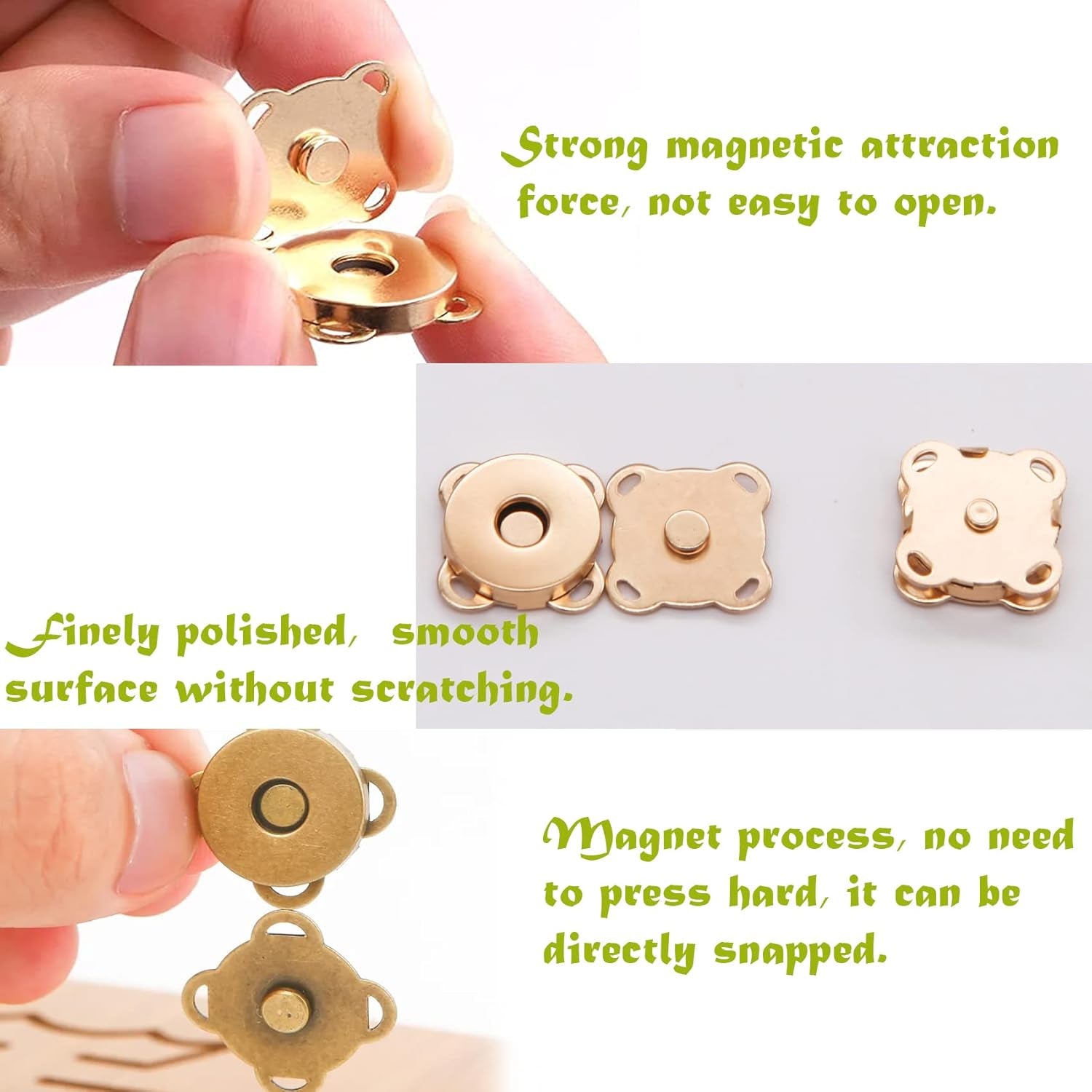 Magnetic Snaps Buttons, Plum Magnetic Snap Closures for Purses Handbags Clothes Bags Scrapbook, 15Mm Magnet Button Closure Fastener for Sewing DIY Craft (Gold)
