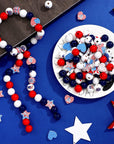 200 Pcs 4Th of July Wood Beads Patriotic Independence Day Wooden Beads America Flag Star Heart round Blue Red Beads Us Memorial Day Beads for DIY Jewelry Garland Necklaces Tiered Tray Decor