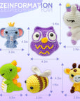 6Pcs Crochet Starter Kit Beginner for Adults - Knitting Kit for Adults and Kids Beginners - Amigurumi Crocheting Animals Kits with Step-By-Step Video Tutorials Dinosaur, Rainbow Bee, Unicorn