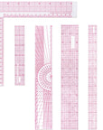 6 Pieces Transparent Ruler Clear Plastic Ruler Beveled French Inch Metric Ruler Sewing Rulers L-Square Rulers Measuring Tool Ruler Set with 2 Grid Scales for Clothes Design