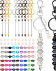 110Pcs Beadable Keychain Bar Set with Colored Beads & a to Z Letter Charms, Beadable Keychains Set Jewelry Making Supplies for DIY Keychain Making Pendant Craft Gift
