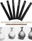 Compressed Charcoal, Square Vine Charcoal Sticks for Drawing, Pack of 6 (2 Soft, 2 Medium and 2 Hard)