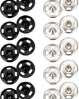 100 Sets Sew-On Snap Buttons Metal Snap Fastener Buttons Press Button for Sewing Clothing, Black and Silvery (8Mm,10Mm)