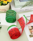 Summer Wired Edge Ribbon Watermelon Print Craft Ribbon Red Green Fruit Fabric Ribbon for Wreath Bow Making DIY Crafts Wrapping Party Decor Supplies, 2 Rolls, 20 Yard