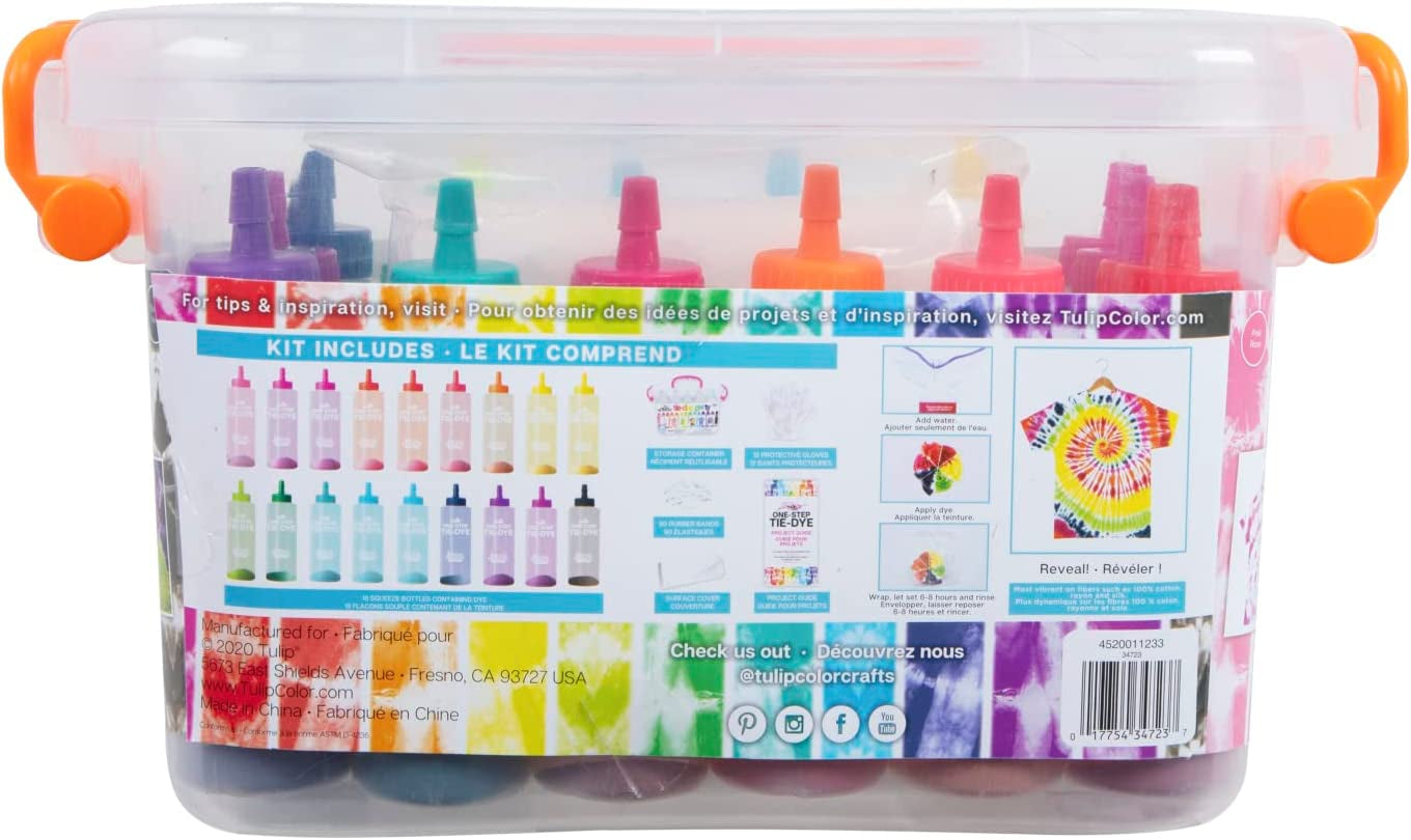One-Step Tie-Dye Party, 18 Pre-Filled Bottles, Creative Group Activity, All-In-1 Fashion Design Kit, 1 Pack, Rainbow
