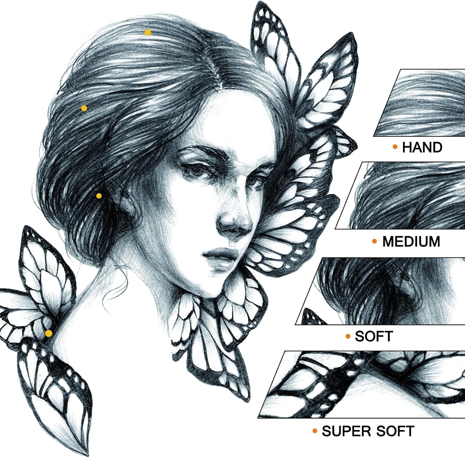 Professional Charcoal Pencils Drawing Set - 8 Pieces Soft Medium and Hard Charcoal Pencils for Drawing, Sketching, Shading