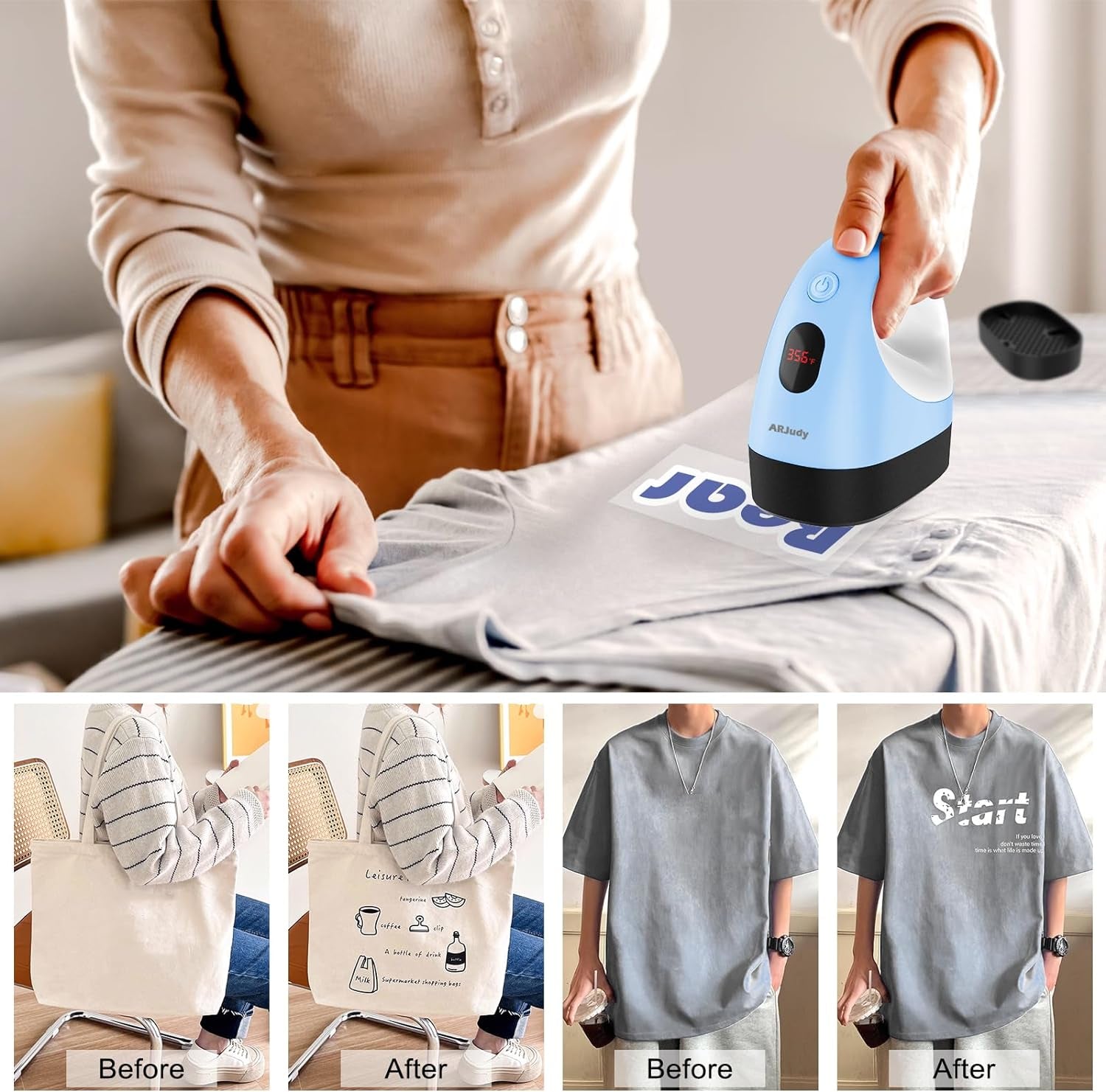 Mini Heat Press Machine, Mini Heat Transfer Iron Press, 3 Heat Settings & Visible Temp, Portable Heat Press Easy for Crafts, T-Shirt, Hats, Shoes, Bags, Cap and Small Vinyl Projects (Blue)