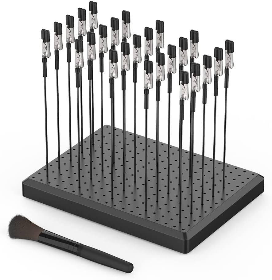 Model Painting Stand Base (19 X 14 Holes) and 25PCS Alligator Clip Sticks Set (With Sturdy Rubber Tips) Modeling Tools for Airbrush Spray, for Gundam Model Parts Holder (7.87 X 5.9Inch)