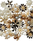 80 Pieces Flower Rhinestone Buttons Faux Pearl Buttons Flat Back for Jewelry Making Wedding Party Home Decoration DIY Craft Hair Accessory