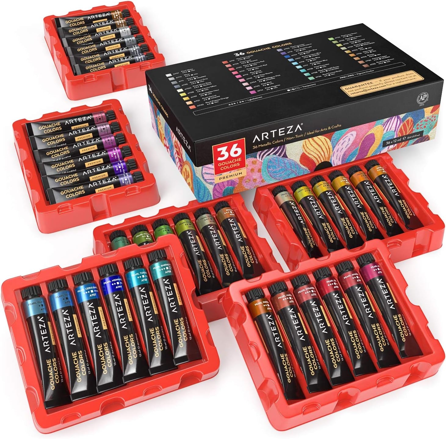 Metallic Gouache Paint, Set of 12, 12Ml/0.4 US Fl Oz Gouache Paint Tubes, Glitter Paint for Canvas and Paper