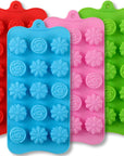 Flower Shape Silicone Molds, 4 Packs 15 Cavity Nonstick Food Grade Silicone Molds DIY for Chocolates, Candies, Ice Cubes, Jellos, Handmade Soap, and Bath Bombs