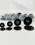 100Pcs Black Sewing Buttons,4-Hole Craft Buttons, 5 Sizes,With Compartment Storage Box, Suitable for Sewing,Suit Coat Shirt Buttons,Diy Decoration (Black)