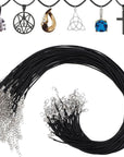 50 Pcs Black Necklace Cord Necklace String Rope with Clasp Waxed Leather Necklace Cord for Charms Pendants Jewelry Making, 18 Inch