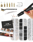Hotfix Applicator, , Bedazzler Kit with Rhinestones, DIY Wand Setter Tool Kit with 7 Different Tip Sizes, Tweezers, Cleaning Brush, User Manual, and 4400 Rhinestones - Black