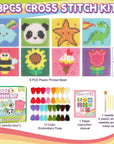 8-In-1 Cross Stitch Kit for Beginners Kids, Includes 8 PCS Plastic Canvas with Pre-Patterns, 13 Colors Threads, Instructions, Embroidery Needles for Beginners Sewing