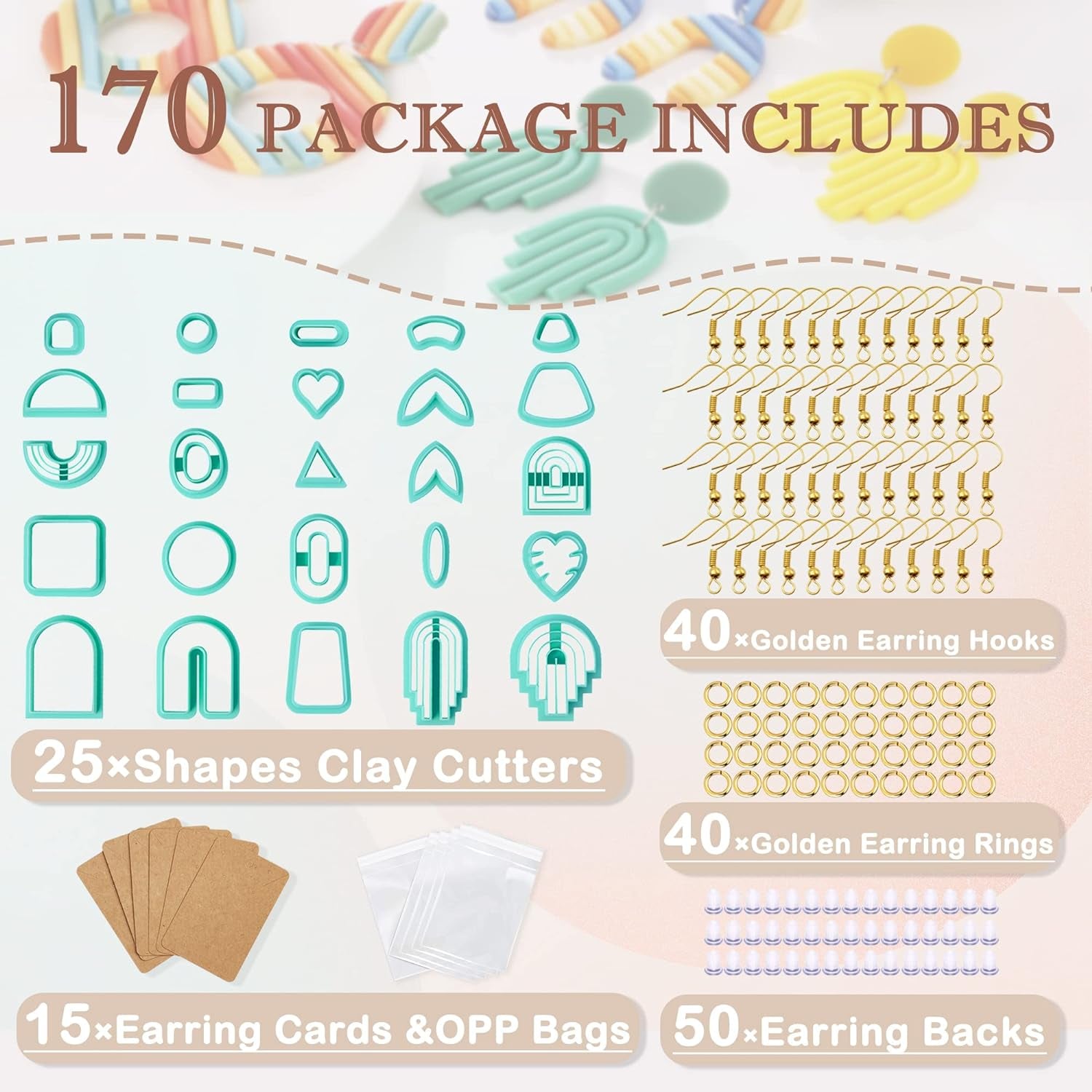 Polymer Clay Cutters Set, 25 Shapes Clay Earring Cutters with 145 Earrings Accessories for Polymer Clay Jewelry Making