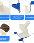 Needlecraft Yarn Ball Winder Hand Operated,Capacity 4-Ounce,Blue,Portable Package,Easy to Set up and Use,Sturdy with Metal Handle and Tabletop Clamp,Including 8 Sizes Crochet Hooks Set