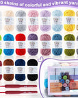 20 Skeins * 30G Crochet Set Kit for Beginners, Soft Cotton Yarn Kit for Crocheting Amigurumi and Crafts, Multicolor Yarn, 2 Crochet Hooks, 60% Cotton 40% Acrylic, Worsted Weight Yarn 4