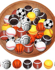 Silicone Loose Beads, DIY Necklace Bracelet Cute Sports Beads for Craft Set Jewelry, 15Mm Baseball Softball Football Silicone Beads Bulk Assorted Beads-35Pcs