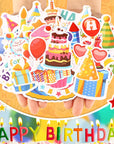 100 Pcs Birthday Paper Die Cuts Cardstock Birthday Scrapbook Die Cuts DIY Scrapbooking Cutouts for Birthday Scrapbook Notebook Suitcase Calendar Laptop Embellishments Supplies Craft Making Decoration
