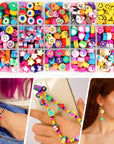 300PCS Clay Beads Charms,Fruit Flower Letter Beads Soft Beads for Women Girls Bracelet Making DIY Bracelet Necklace Earring Accessories with 4M Crystal Elastic String