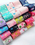 Assorted 20 Yards Grosgrain Ribbon Bow Daisy Butterfly Cake Love Heart Dots Flower Rose Smile Face Craft DIY Packing Hair Bow Accessory