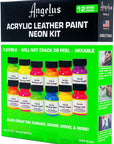 Neon Leather Paint 1Oz 12 Color Set Kit for Sneakers, Shoes Boots, Jackets, Shirts, Cups, & More- Made in USA