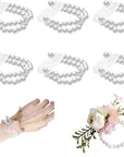 6PCS Pearl Wrist Corsage Bands Bride Elastic Pearl Wristband Corsage DIY Stretch Pearl Wedding Wrist Handmade Corsage Accessories for Wedding Party Bride Bridesmaid