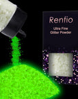 Glow in the Dark Glitter, 1.94Oz 55G Luminous Ultra Fine Glitters Powder Glowing Glitter Epoxy Resin PET Flake 1/128" 0.008" 0.2Mm Sequins for Craft Supplies Tumbler Slime Hair - White to Green