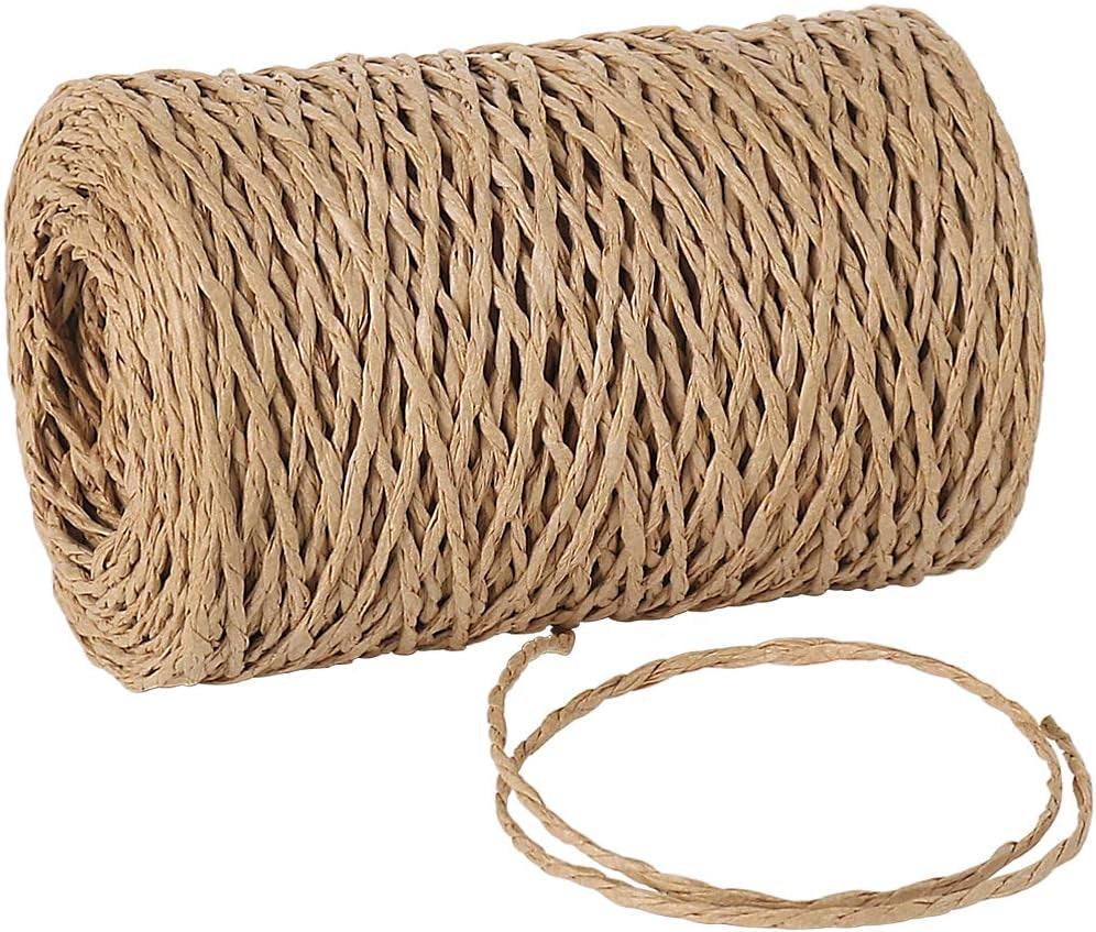 Paper String, 328 Feet 2Mm Craft Raffia Ribbon for Gift Wrapping, Natural Raffia Yarn for Crocheting, Crafting, Packing