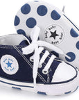 Unisex Baby Boys Girls High Top Sneaker Soft Anti-Slip Sole Newborn Infant First Walkers Canvas Denim Shoes