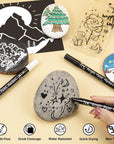 Black and White Paint Pens, 12 Dual Tip Acrylic Paint Marker Brush Tip & round Tip, Black White Acrylic Paint Pen for Rock Painting Stone Wood Plastic Glass Black Paper Ceramic (6Black 6White)
