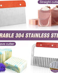 Silicone Soap Mold - 2Pcs Flexible Soap Molds for Soap Making Comes with Wood Box, Stainless Steel Wavy + Straight Scraper Cutters Rectangular Loaf Soap Mold