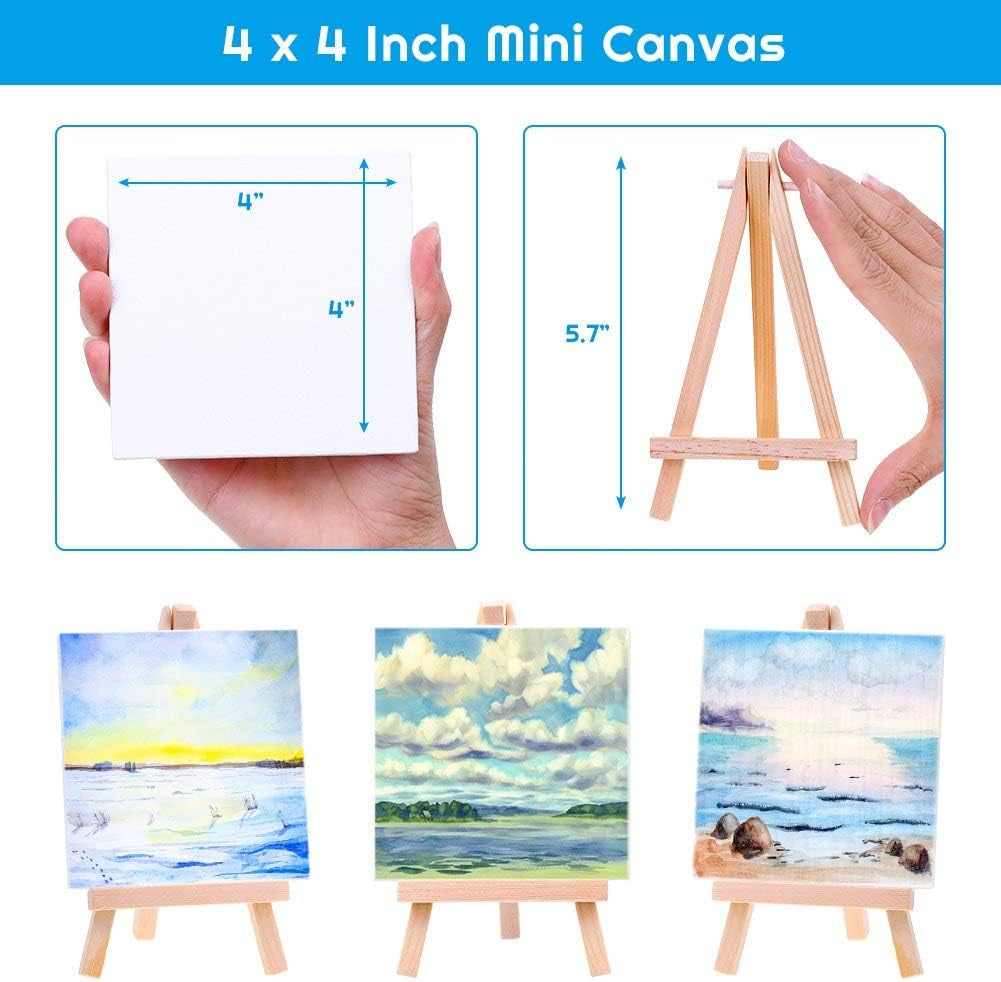 Mini Canvases 18 Pack,  Small Painting Canvas with Mini Easel 4X4 Inches Art Canvases Painting Kit for Kids Teenagers Acrylic Pouring Oil Water Color