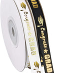2 Rolls 50 Yards Graduation Ribbon 3/8 Inch Wide, Congrats Grad Gold Satin Ribbon for Gift Wrapping Class of 2024 Graduation Party Decorations DIY Crafts