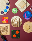 Set of 130 Unfinished Wooden Squares and Circles for Wood Burning Projects, DIY Crafts (3 Sizes/Shape)