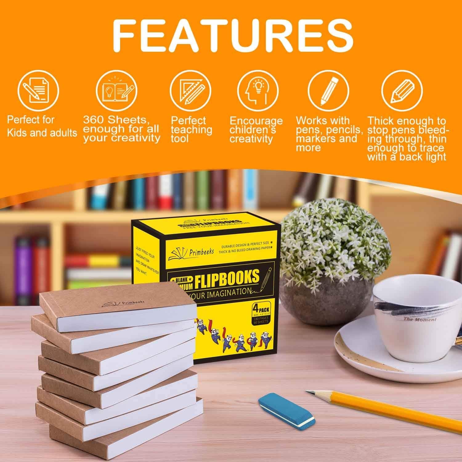 Premium Blank Flip Book Paper, 4 Pack(90 Sheets, 180 Pages per Pack) No Bleed Flip Books Kit, 4.5" X 2.5" Animation Paper for Animation, Sketching, Cartoon Creation