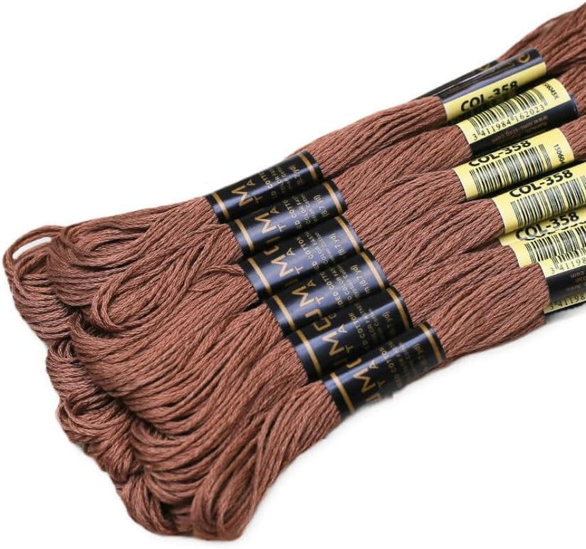 Pack of 12 Premium Embroidery Thread | 100% Egyptian Cotton Premium Skeins | Cross Stitch Embroidery Floss | Oeko TEX Certified Stranded Cotton | (Medium Brown 358)
