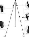 Easel Stand for Wedding Sign & Poster 63'' Easels for Display Portable Art Easels for Floor Adjustable Metal Easel Black
