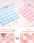 4 Pack 15 Grids Bead Organizers and Storage, Small Plastic Jewelry Organizer Box with Removable Dividers for Beads Earring Storage Containers(6.9 X 3.9 X 0.9 Inches)