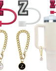 4 PCS Initial Letter Charm Accessories and Straw Cover Pack- Chains with Initial Letter for Stanley 20 30 40 Oz Tumbler with Handle