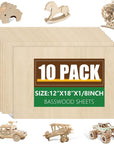 12 Pack Basswood Sheets 1/8X12X12 Inch for Crafts,Unfinished Wood for Laser Cutting & Engraving,Wood Burining,Plywood for Architectural Models.