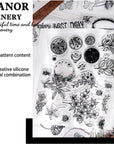 6 Sheets Clear Stamp Silicone Stamp Cards with Greeting Words, Flowers, Leaves, Butterflies, and Moons Pattern for Thanksgiving Christmas Holiday Card Making and DIY Scrapbooking Journaling