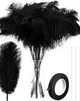 80 Pieces Ostrich Feathers Bulk Large Boho Feathers for Vase with 80 Pcs Iron Wire and 1 Tape, Long Feathers for Vase Flower Arrangement Wedding Party Centerpieces and Home Decorations (White)