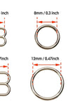 120PCS Bra Strap Hooks for Sewing Bikini Halter Swimsuit Tops Lingerie Rings Metal Bathing Suit Clips Clasp Adjustment Slider for Slip Dress, 3 Styles, 8Mm and 12Mm, Silver and Metallic Black