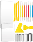 24 Pieces Clay DIY Tool Set, Acrylic Clay Roller, Acrylic Sheet, Plastic Scraper Backing Board, Stainless Steel round Circle Shape Cutter, Plastic Polymer Clay Shaping Tool for DIY Craft (Colorful)