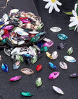128 Pcs 16 Colors Pointback Horse Eye Shaped Gem Stones 0.6X0.3 Inch Glass Rhinestones Gems Jewels Embelishments with Silver Plated Back Crystals Rhinestones for Crafts Jewelry Making