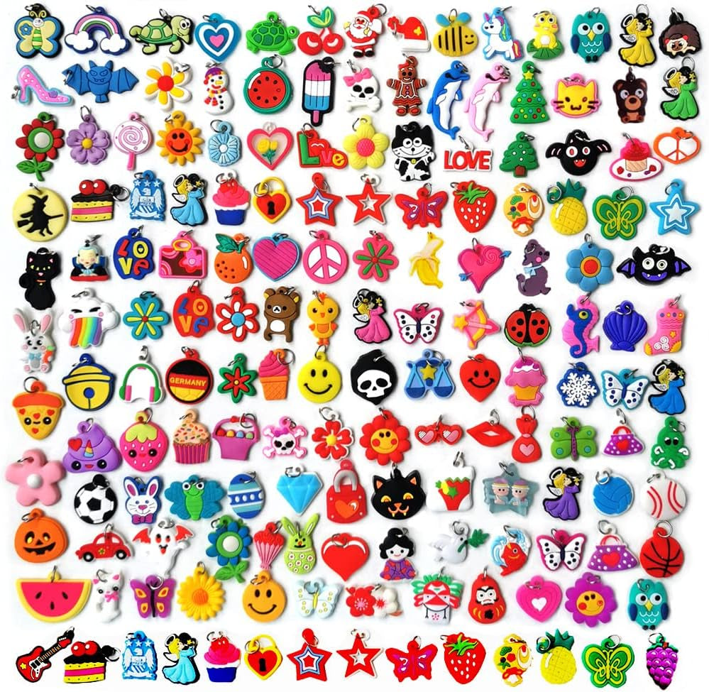 Rubber Loom Band Silicone Charm, Bracelet Charms,Loom Rubber Bands Charms,Bracelet Pendant, (100Pcs)