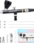 Airbrush Kit - Airbrush Gun Set Dual-Action Gravity Feed with 0.35, 0.4 & 0.5Mm Needle Sets - Air Brush Set with 2 1/3 Oz Replacement Cups for Nails Model Painting Cake Tattoo Makeup