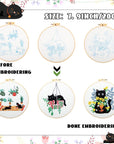 5 Sets Embroidery Starter Kit with Black Cat Patterns and Instructions, DIY Adult Beginner Cross Stitch Embroidery Kits, Including 2 Plastic Embroidery Rings, 1 Scissor, Colored Threads Needles